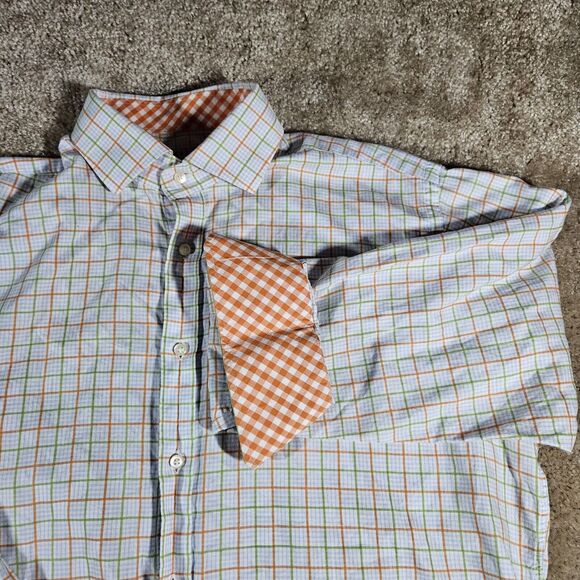 Jack Stone Thomas Dean Dress Shirt Flip Cuff Check Long Sleeve Mens Sz Large - Picture 1 of 6